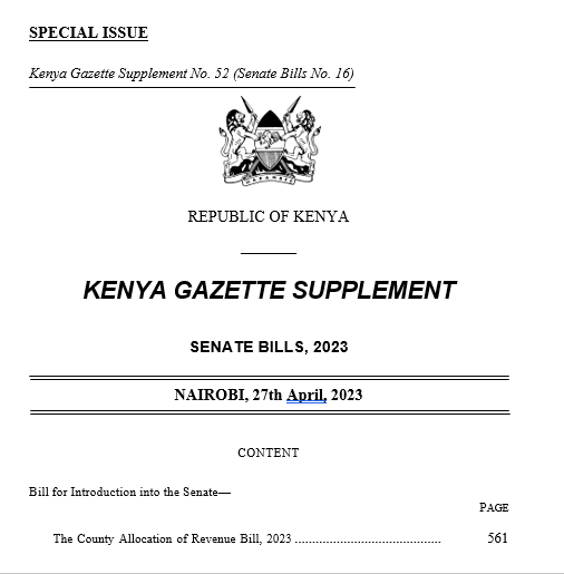 The County Allocation of Revenue Bill, 2023