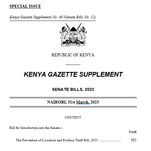 The Prevention of Livestock and Produce Theft Bill, 2023