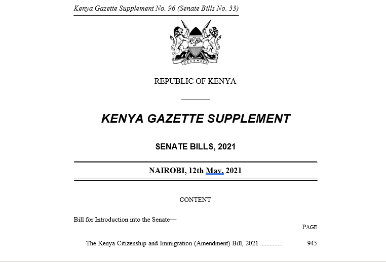 The Kenya Citizenship and Immigration (Amendment) Bill, 2021